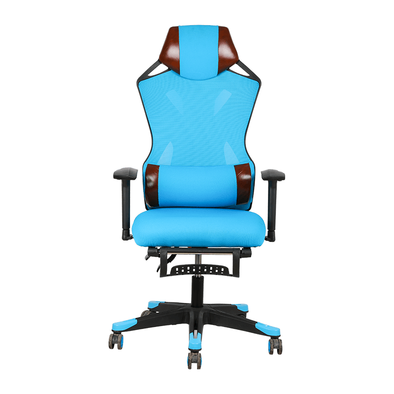 Blue Computer Racing Mesh Chair With Thick Seat Cushion And Back