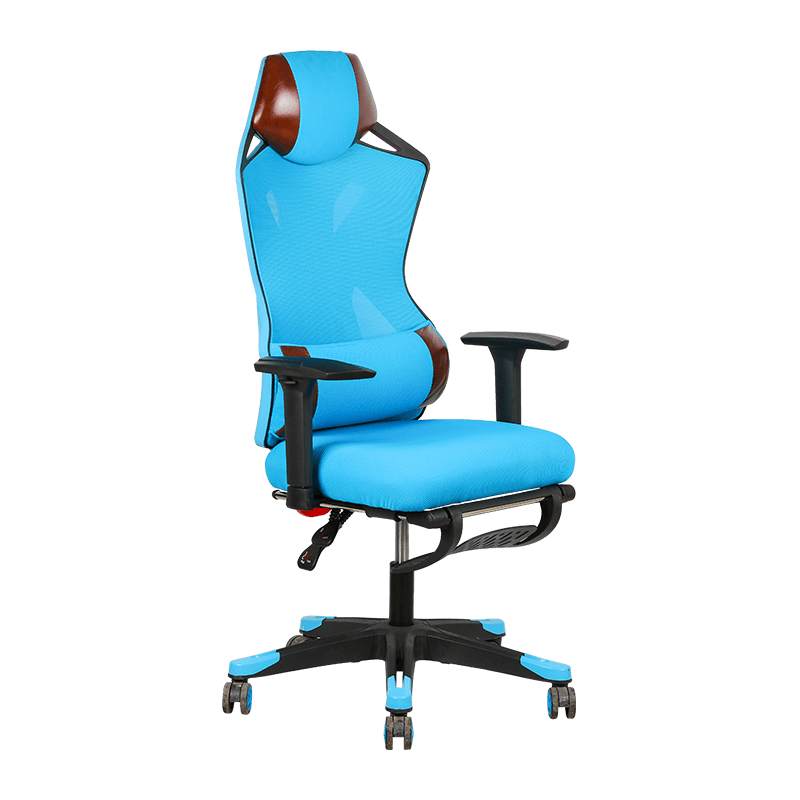 Blue Computer Racing Mesh Chair With Thick Seat Cushion And Back