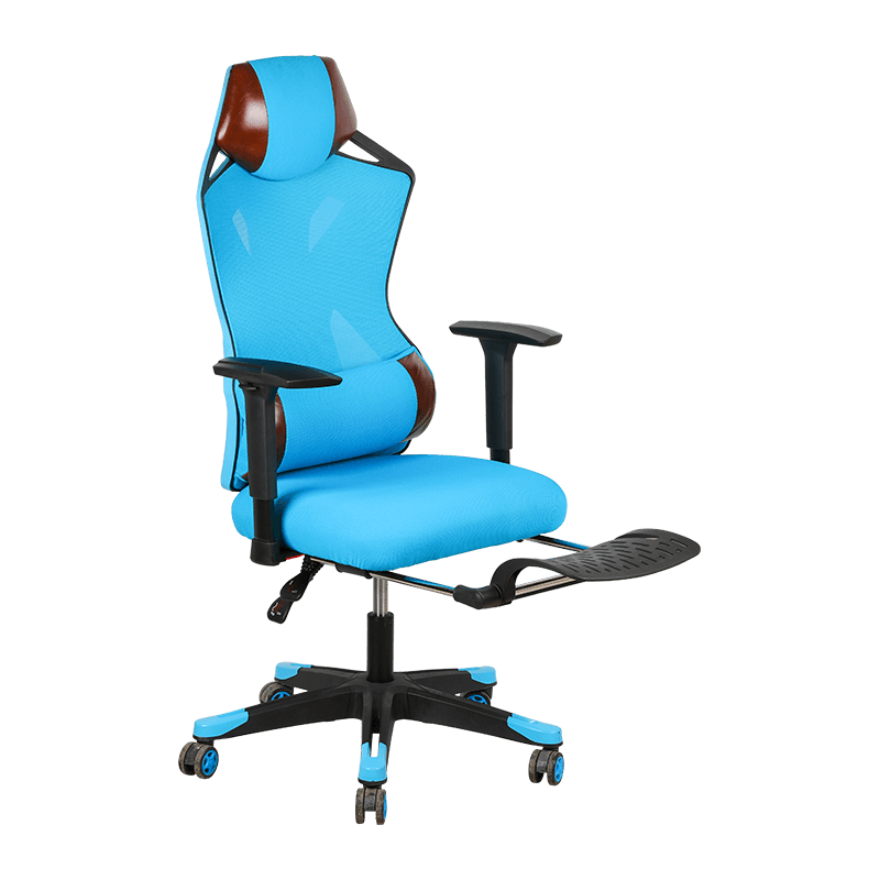 Blue Computer Racing Mesh Chair With Thick Seat Cushion And Back